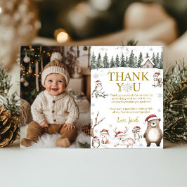 Winter Forest Woodland Animals Verjaardagsfoto Bedankkaart