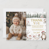 Winter Forest Woodland Animals Verjaardagsfoto Bedankkaart (Voorkant)