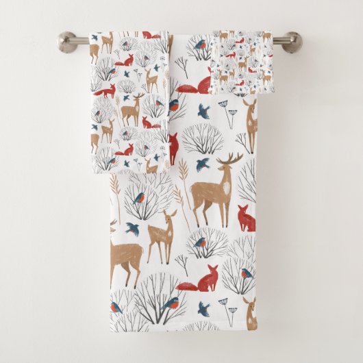 Winter Forest Woodland Dieren Aardse Kerst Bad Handdoek (Insitu)