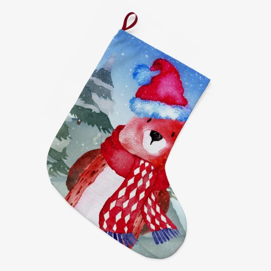 Winter Forest Woodland Friends Beer Illustratie Grote Kerstsok (Voorkant (Hangend))