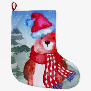 Winter Forest Woodland Friends Beer Illustratie Grote Kerstsok