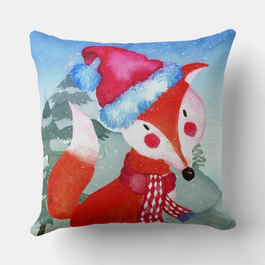 Winter Forest Woodland Friends Fox Illustratie Kussen (Achterkant)