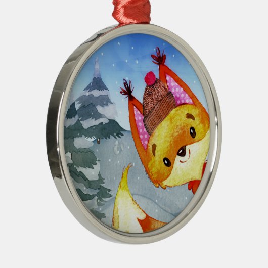 Winter Forest Woodland Friends Fox Illustratie Metalen Ornament (Rechts)
