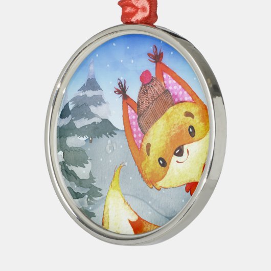 Winter Forest Woodland Friends Fox Illustratie Metalen Ornament (Links)