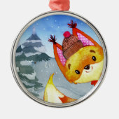 Winter Forest Woodland Friends Fox Illustratie Metalen Ornament (Voorkant)