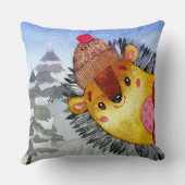 Winter Forest Woodland Friends Hedegel Drawing Kussen (Achterkant)