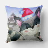 Winter Forest Woodland Friends Racoon Illustratie Kussen (Achterkant)