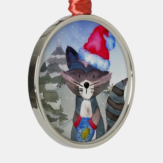 Winter Forest Woodland Friends Racoon Illustratie Metalen Ornament (Rechts)