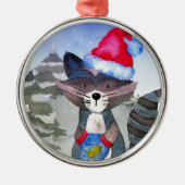 Winter Forest Woodland Friends Racoon Illustratie Metalen Ornament (Voorkant)