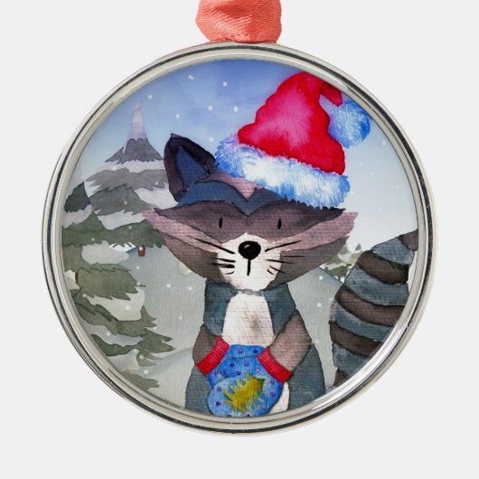 Winter Forest Woodland Friends Racoon Illustratie Metalen Ornament (Voorkant)