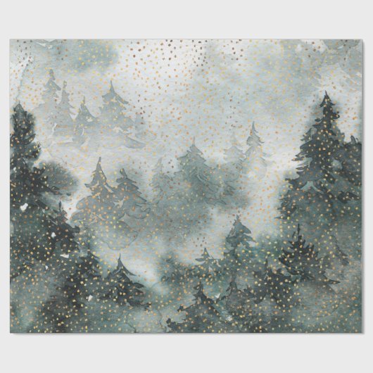 Winter Forest Woodland Golden Sneeuwval Cadeaupapier (Vlak)