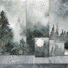 Winter Forest Woodland Golden Snow Waterverf Inpakpapier Vel
