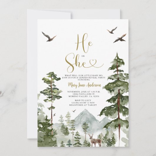 Winter Forest Woodland Hij of Zij Geslacht Onthull Kaart (Voorkant)