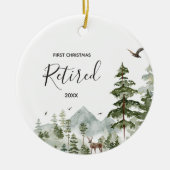 Winter Forest Woodland met pensioen Eerste Kerstmi Keramisch Ornament (Voorkant)