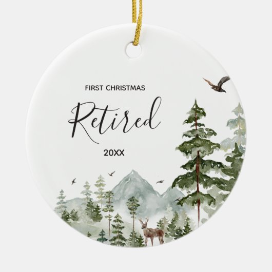Winter Forest Woodland met pensioen Eerste Kerstmi Keramisch Ornament (Voorkant)