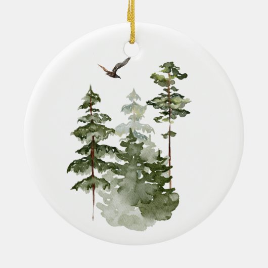 Winter Forest Woodland met pensioen Eerste Kerstmi Keramisch Ornament (Achterkant)