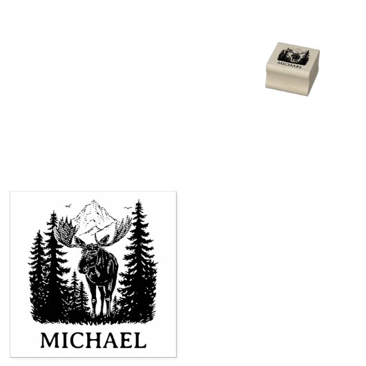 Winter Forest Woodland Moose Personalized Rubberstempel (Gestempeld)