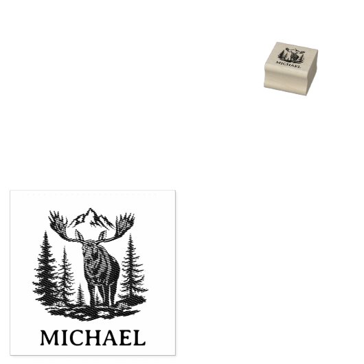 Winter Forest Woodland Moose Personalized Rubberstempel (Gestempeld)