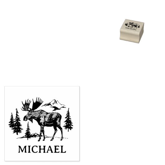 Winter Forest Woodland Moose Personalized   Rubberstempel (Gestempeld)