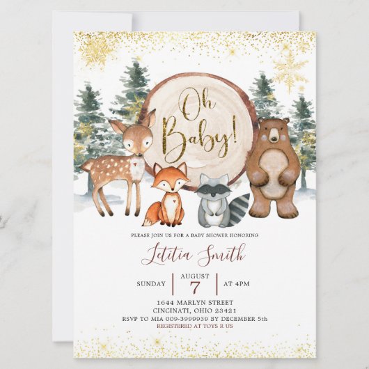 Winter Forest Woodland Oh Baby Invite Kaart (Voorkant)