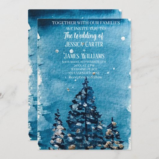 Winter Forest Woodland Pine Trees Bruiloft Kaart (Voorkant / Achterkant)
