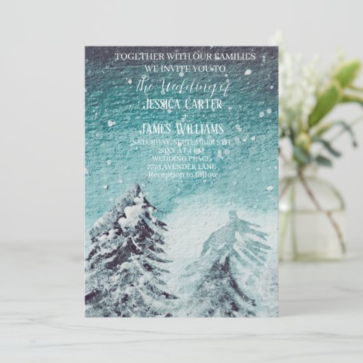 Winter Forest Woodland Pine Trees Bruiloft Kaart (Staand voorkant)