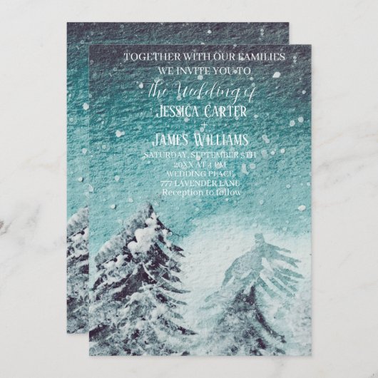 Winter Forest Woodland Pine Trees Bruiloft Kaart (Voorkant / Achterkant)