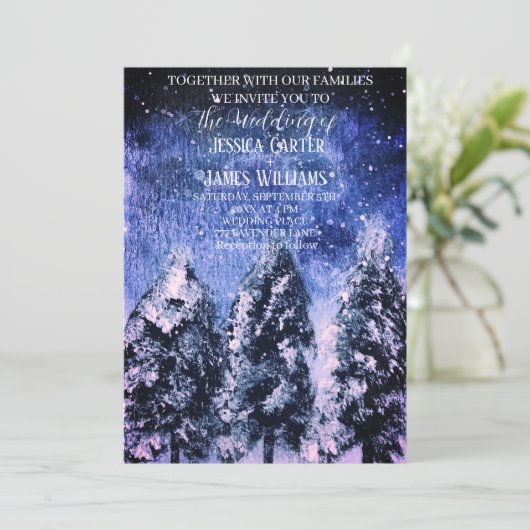 Winter Forest Woodland Pine Trees Bruiloft Kaart (Staand voorkant)