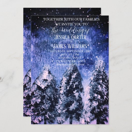 Winter Forest Woodland Pine Trees Bruiloft Kaart (Voorkant / Achterkant)