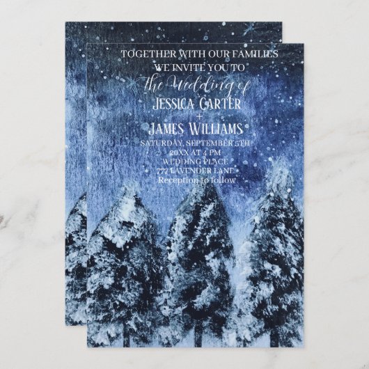 Winter Forest Woodland Pine Trees Bruiloft Kaart (Voorkant / Achterkant)