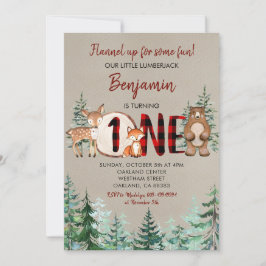 Winter Forest Woodland Red Pset First Birthday Kaart