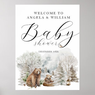 Winter Forest Woodland rustiek Baby shower Welkom Poster