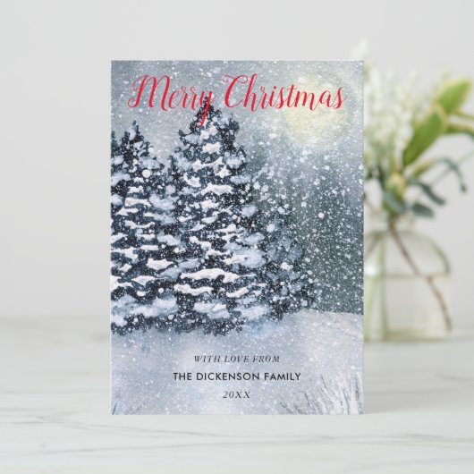 Winter ForestSneeuw bedekte dennenbomen Feestdagenkaart (Staand voorkant)