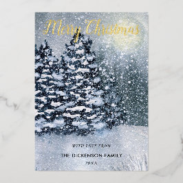 Winter ForestSneeuw bedekte dennenbomen Folie Feestdagenkaart