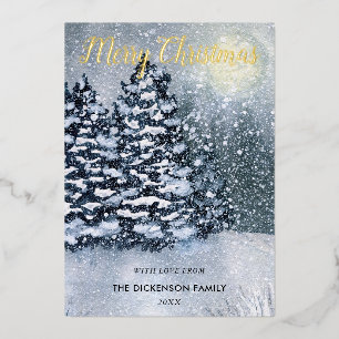 Winter ForestSneeuw bedekte dennenbomen Folie Feestdagenkaart