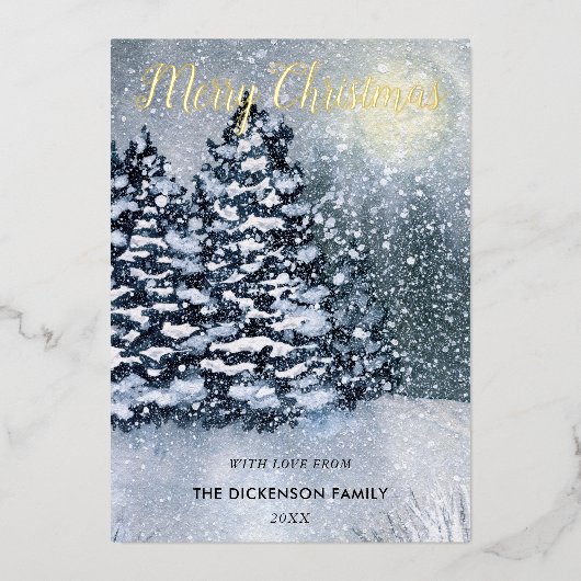Winter ForestSneeuw bedekte dennenbomen Folie Feestdagenkaart (Voorkant)