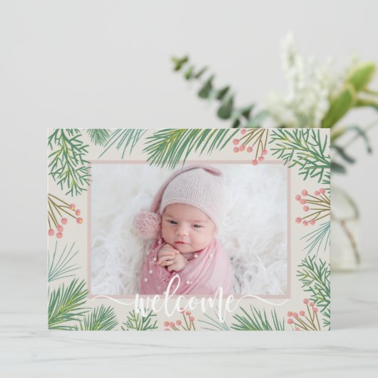 Winter Foto geboorteaankondigingen Feestdagenkaart (Staand voorkant)