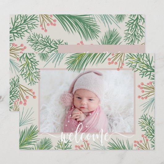 Winter Foto geboorteaankondigingen Feestdagenkaart (Voorkant / Achterkant)