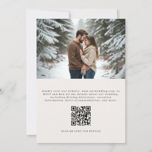 Winter Foto QR Code Elegant Evergreen Wedding Kaart (Achterkant)