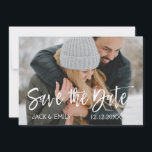 Winter Foto Save the Date Kaart<br><div class="desc">Het grijze handschrift van de winter Geëxisteerd Manuscript sparen de Kaart van de Foto van de Datum. De foto en de tekst van dit hand geschreven borstelmanuscript kunnen met uw foto en naam worden bijgewerkt en worden aangepast. Deze kaart toont ook jouw naam op de rug van sparen de Kaart...</div>