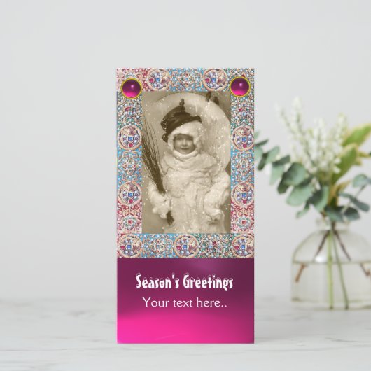 WINTER FOTO-TEMPLATE, ANGELS, PRECIES JEWELS, PARE FEESTDAGENKAART (Staand voorkant)