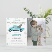 Winter Foto Wonderland Truck Birthday Invitations Kaart (Staand voorkant)