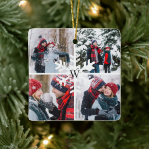 Winter Fotocollage Aandenken Monogram Kerstmis Keramisch Ornament