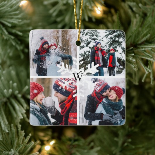 Winter Fotocollage Aandenken Monogram Kerstmis Keramisch Ornament (Boom)