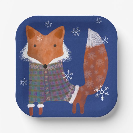Winter Fox 7-inch vierkant papier Bord (Voorkant)