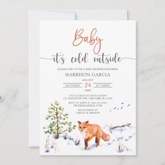 Winter Fox Baby Het is koud buiten Baby shower Kaart (Voorkant)