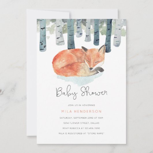 Winter Fox Baby shower Invitation Kaart (Voorkant)
