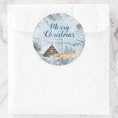 Winter Fox Cabin Sneeuw Gepersonaliseerde Kerstmis Ronde Sticker (Tas)