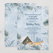 Winter Fox Cabin Sneeuw Kerstfeest Uitnodiging (Voorkant / Achterkant)