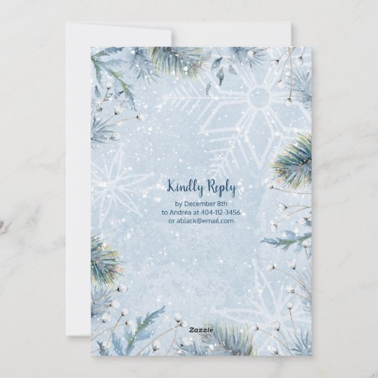 Winter Fox Cabin Sneeuw Kerstfeest Uitnodiging (Achterkant)